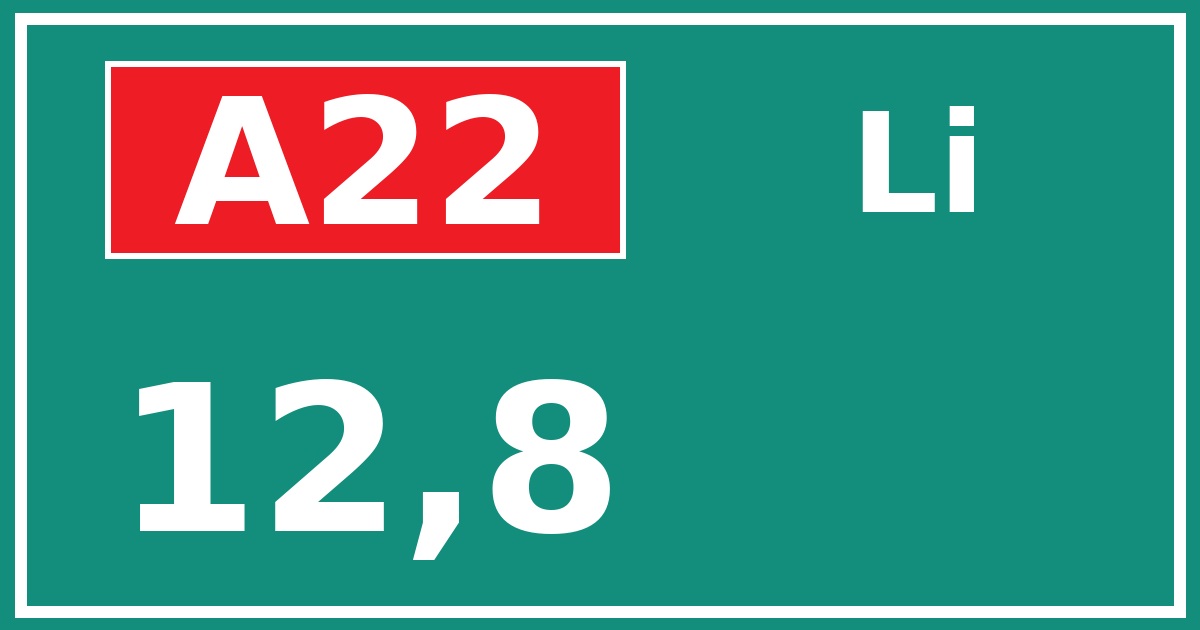 Hectometerbord A22 12,8 zijde Li