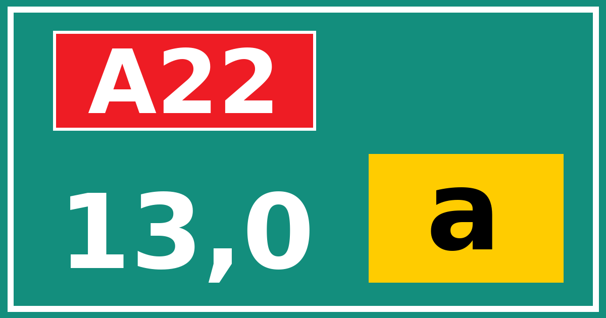 Hectometerbord A22 13,0 letter a
