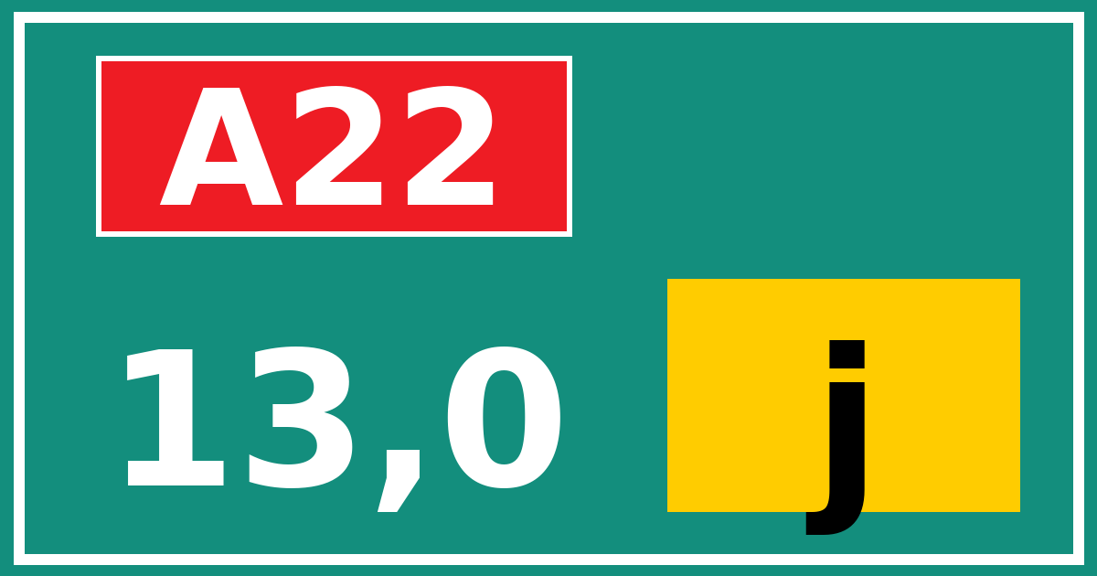 Hectometerbord A22 13,0 letter j