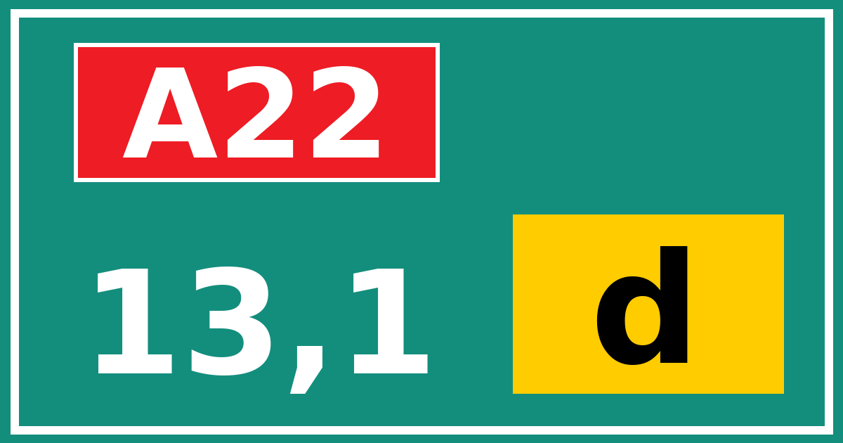 Hectometerbord A22 13,1 letter d
