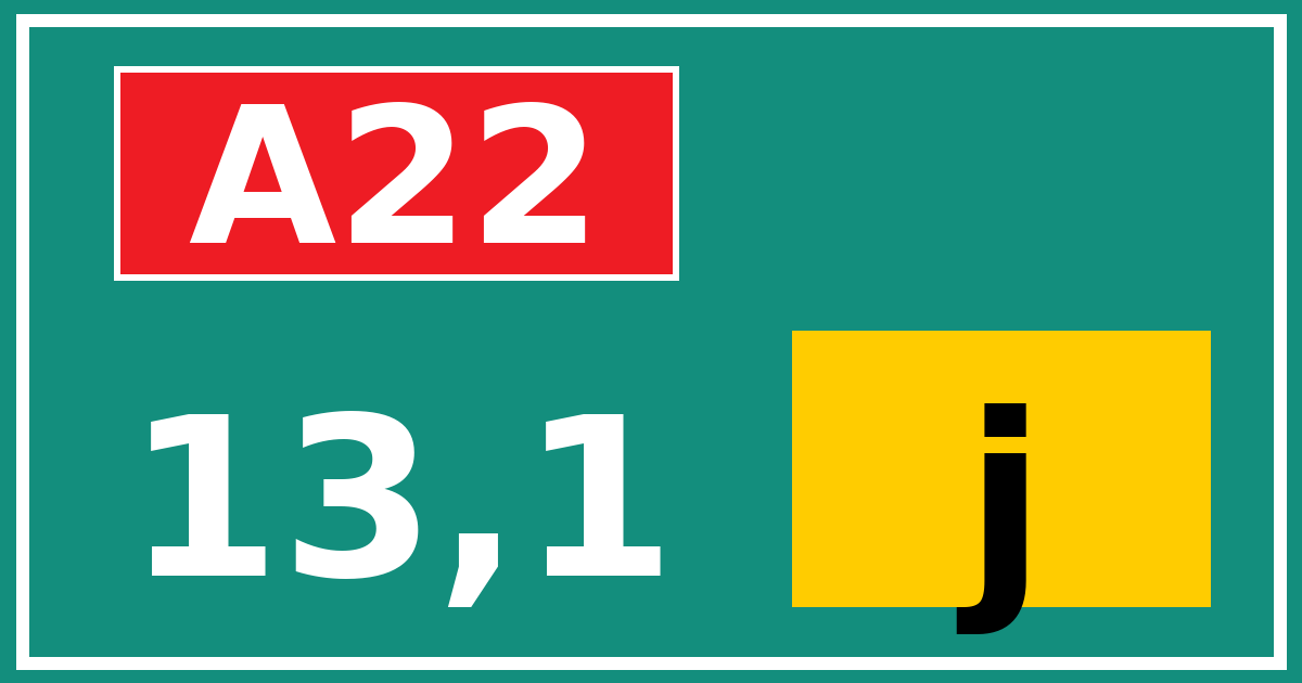 Hectometerbord A22 13,1 letter j