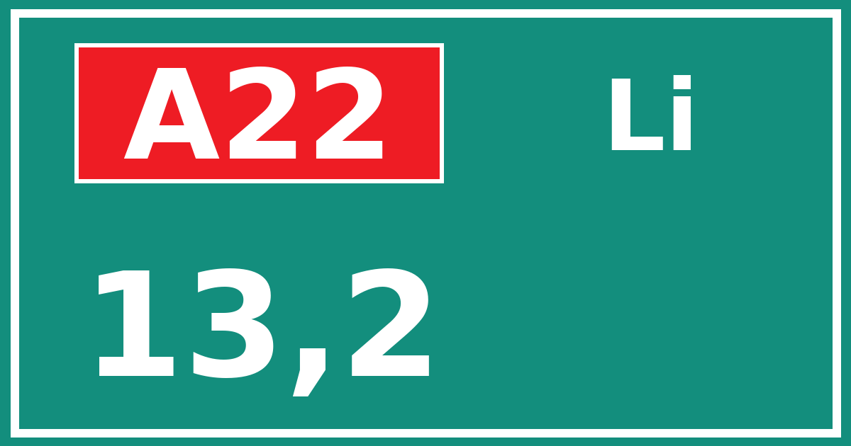 Hectometerbord A22 13,2 zijde Li