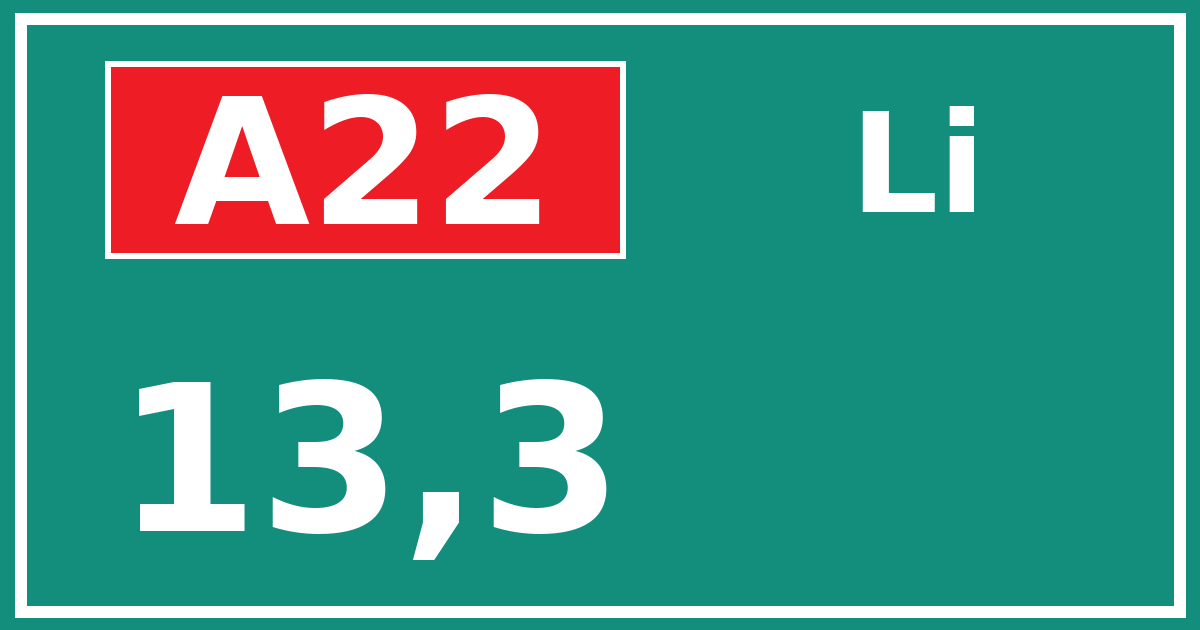 Hectometerbord A22 13,3 zijde Li