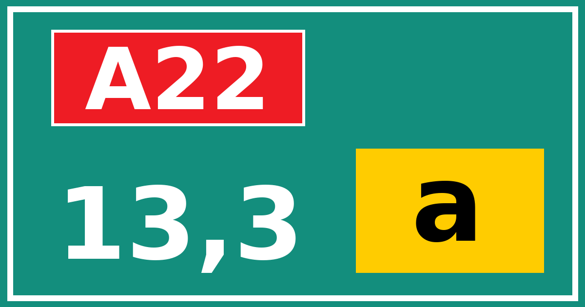 Hectometerbord A22 13,3 letter a