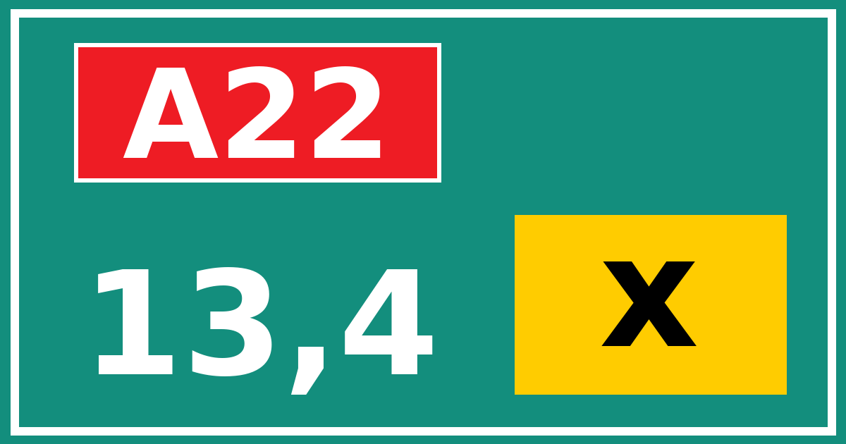 Hectometerbord A22 13,4 letter x