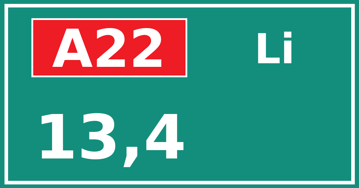 Hectometerbord A22 13,4 zijde Li