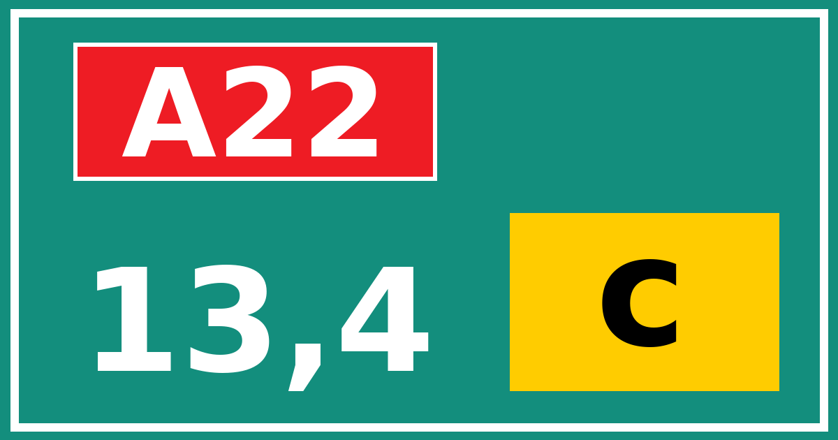 Hectometerbord A22 13,4 letter c