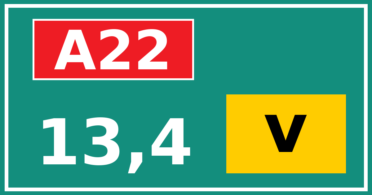 Hectometerbord A22 13,4 letter v