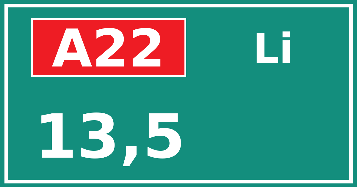 Hectometerbord A22 13,5 zijde Li