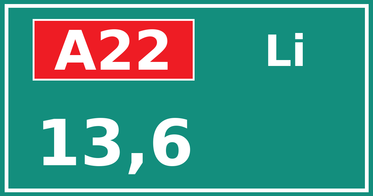 Hectometerbord A22 13,6 zijde Li