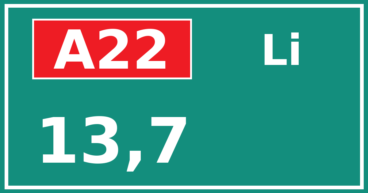 Hectometerbord A22 13,7 zijde Li