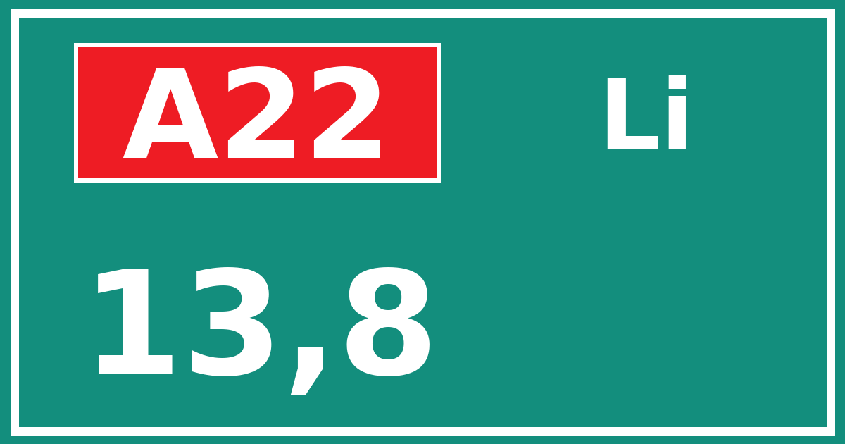 Hectometerbord A22 13,8 zijde Li