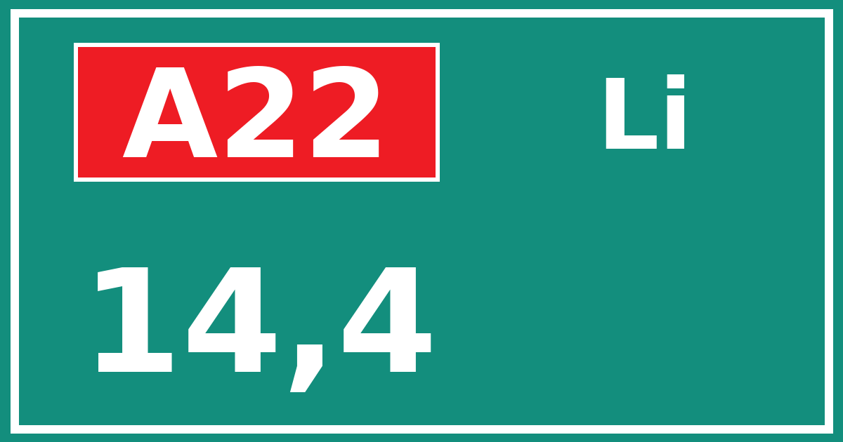 Hectometerbord A22 14,4 zijde Li