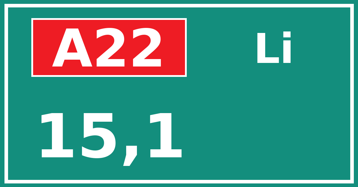 Hectometerbord A22 15,1 zijde Li