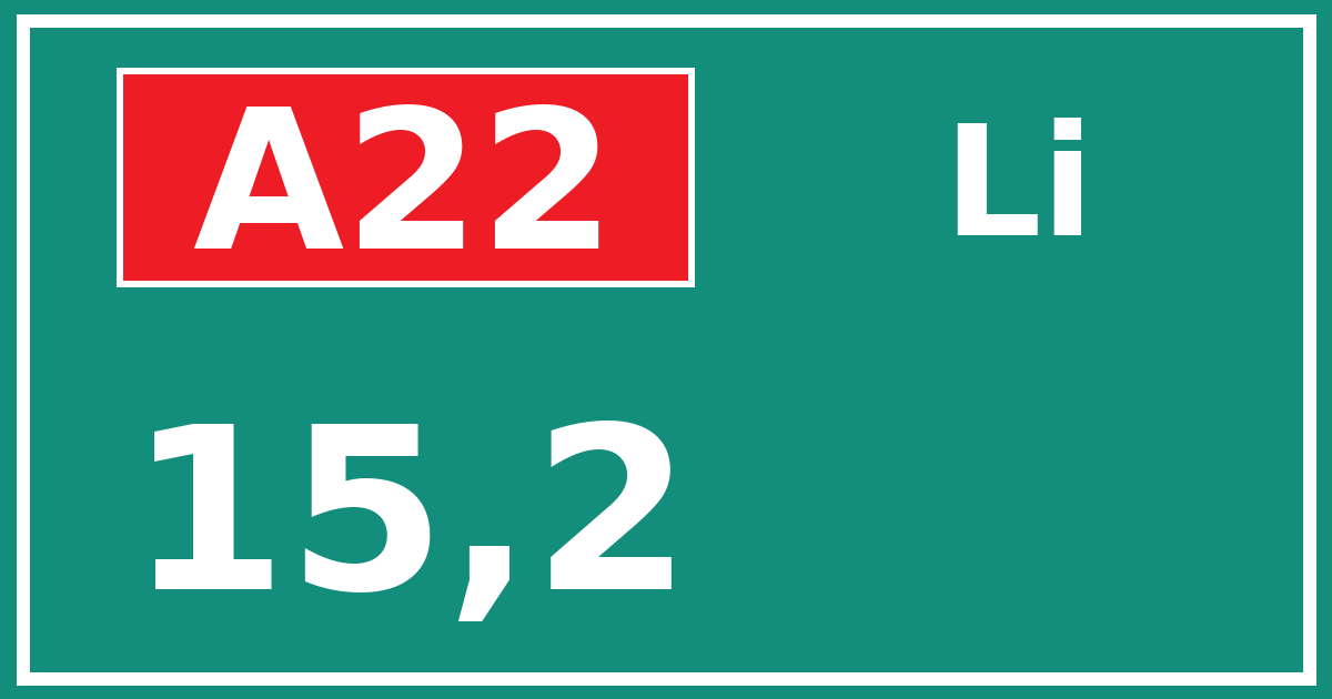 Hectometerbord A22 15,2 zijde Li
