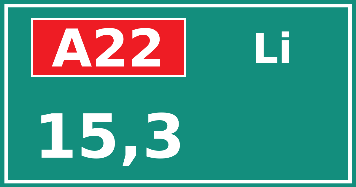 Hectometerbord A22 15,3 zijde Li
