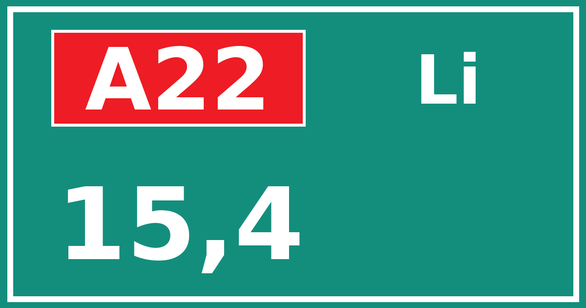 Hectometerbord A22 15,4 zijde Li