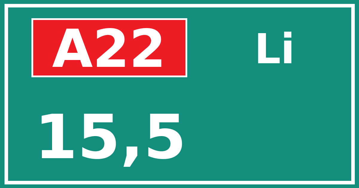Hectometerbord A22 15,5 zijde Li