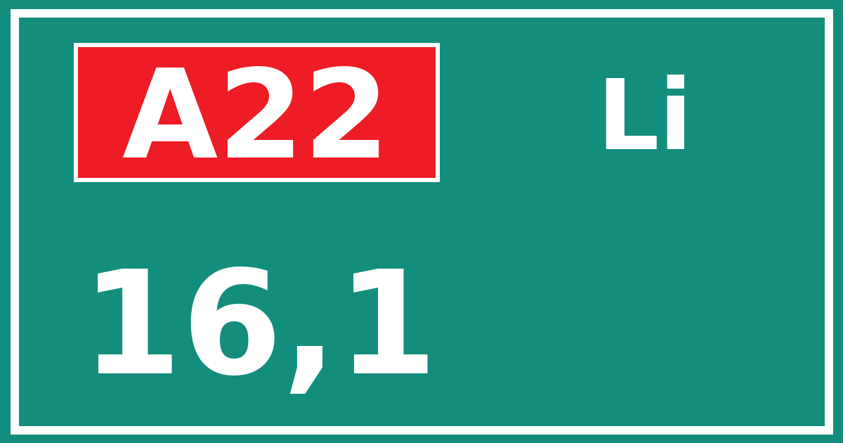 Hectometerbord A22 16,1 zijde Li