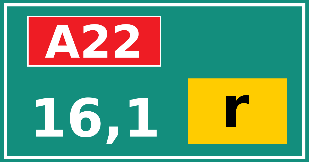 Hectometerbord A22 16,1 letter r