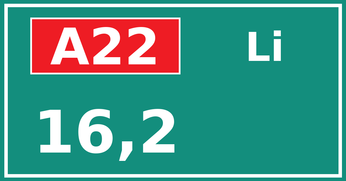 Hectometerbord A22 16,2 zijde Li