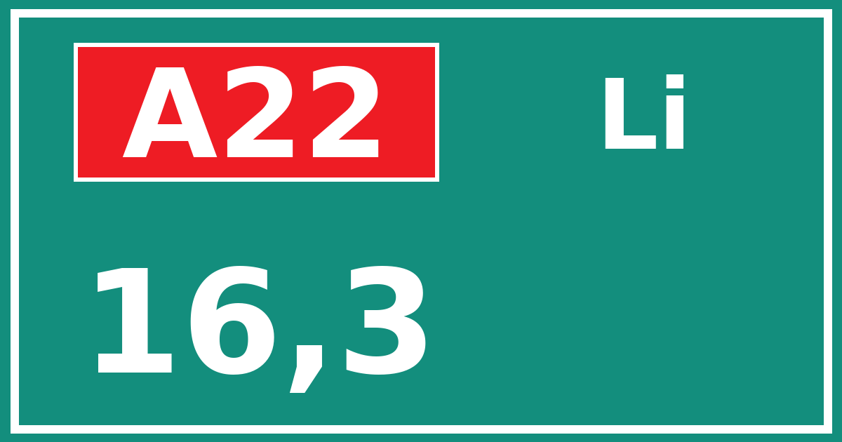 Hectometerbord A22 16,3 zijde Li