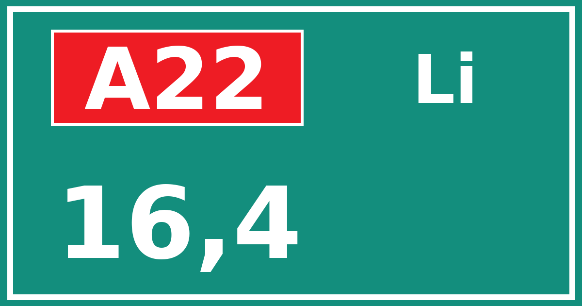 Hectometerbord A22 16,4 zijde Li