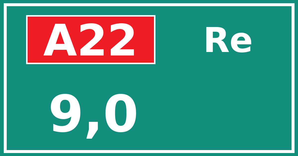 Hectometerbord A22 9,0 zijde Re
