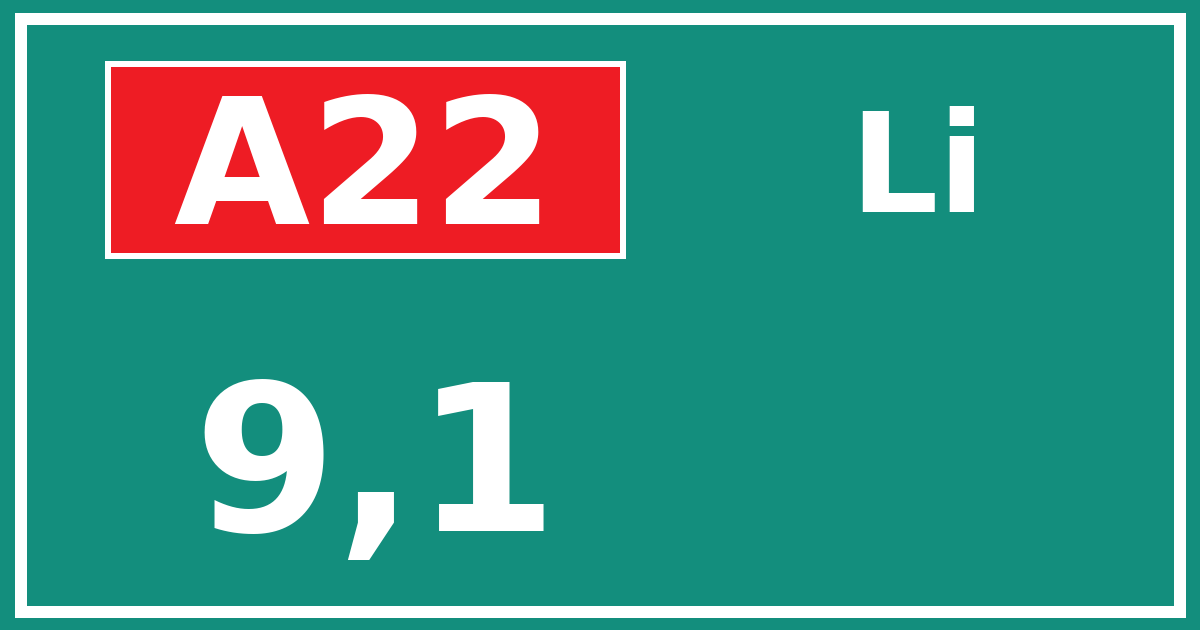 Hectometerbord A22 9,1 zijde Li