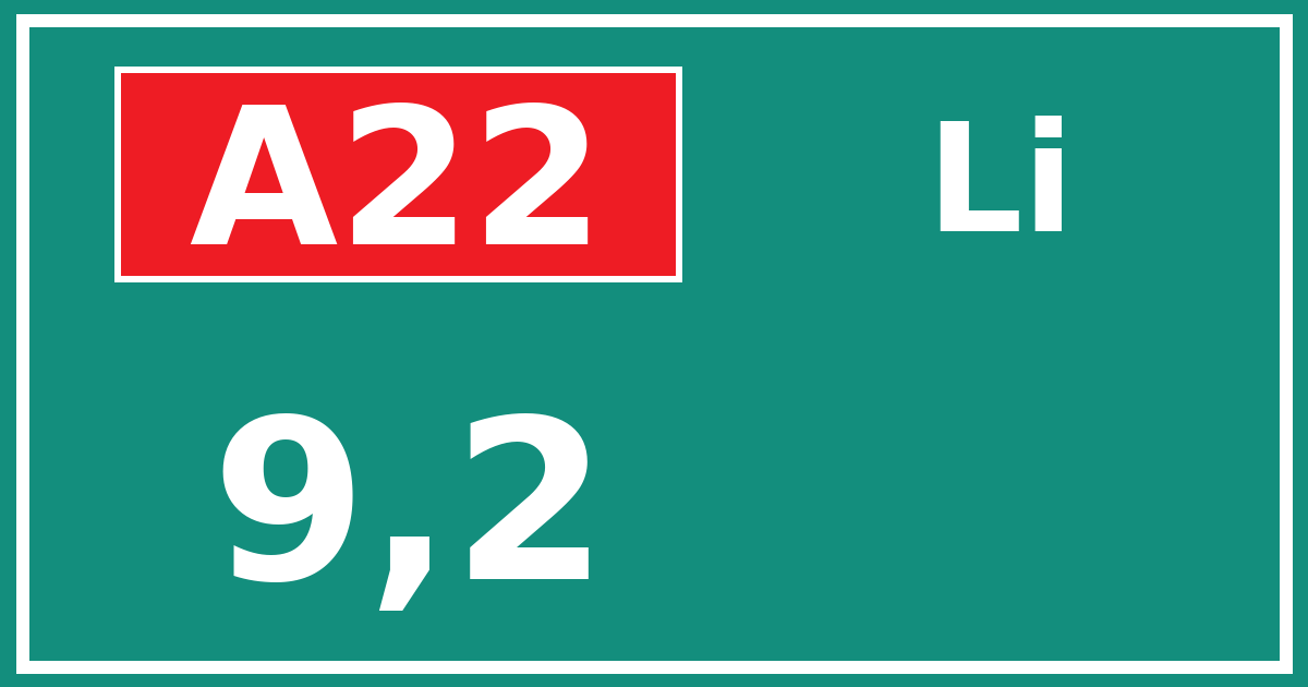 Hectometerbord A22 9,2 zijde Li