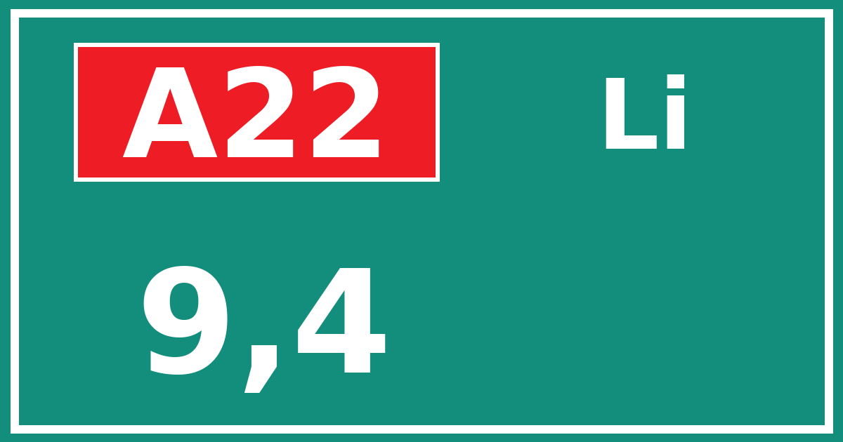 Hectometerbord A22 9,4 zijde Li
