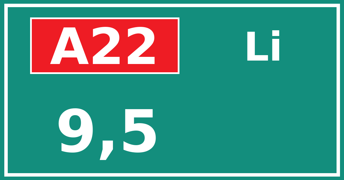 Hectometerbord A22 9,5 zijde Li