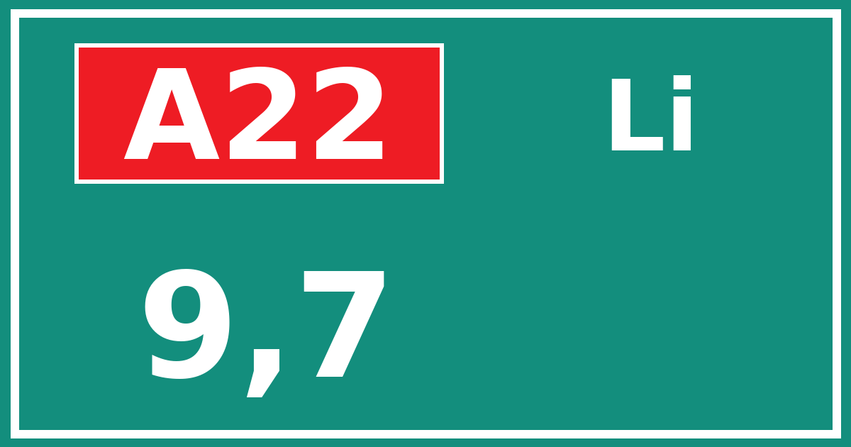 Hectometerbord A22 9,7 zijde Li