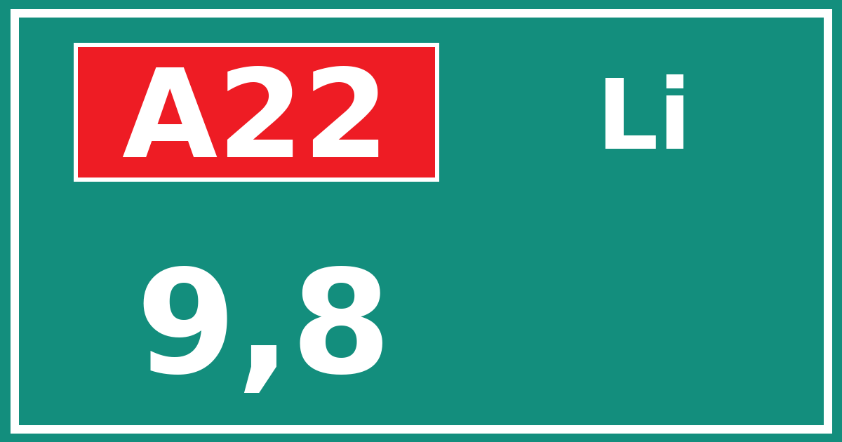 Hectometerbord A22 9,8 zijde Li