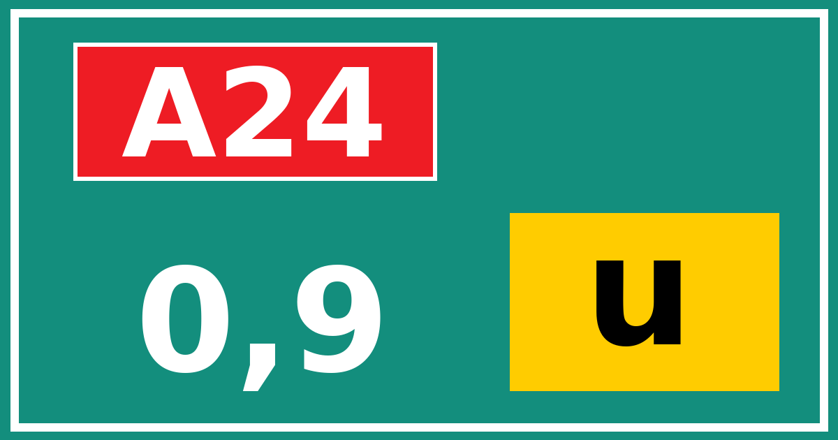 Hectometerbord A24 0,9 letter u