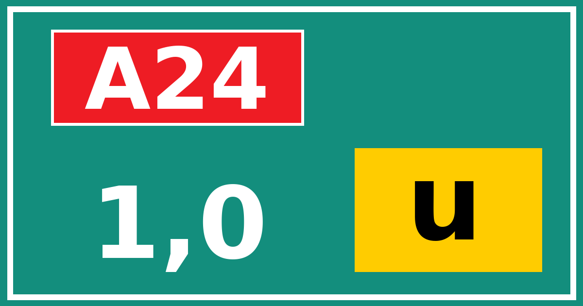 Hectometerbord A24 1,0 letter u
