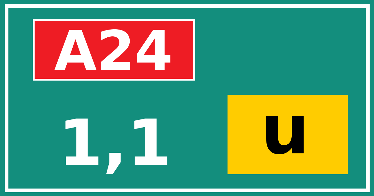 Hectometerbord A24 1,1 letter u