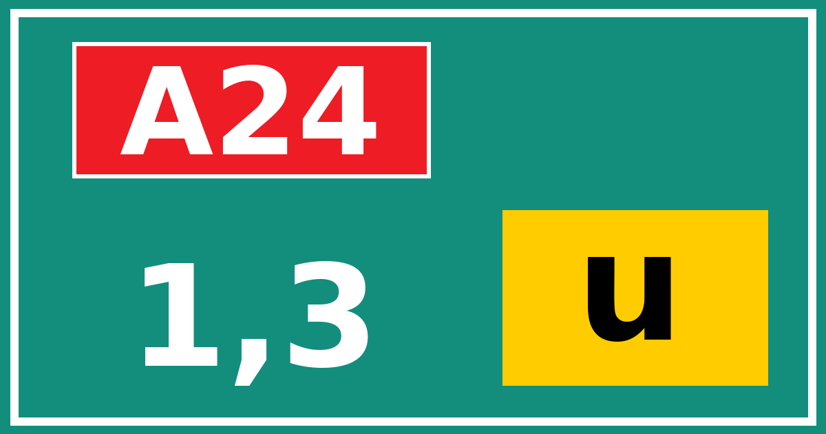 Hectometerbord A24 1,3 letter u
