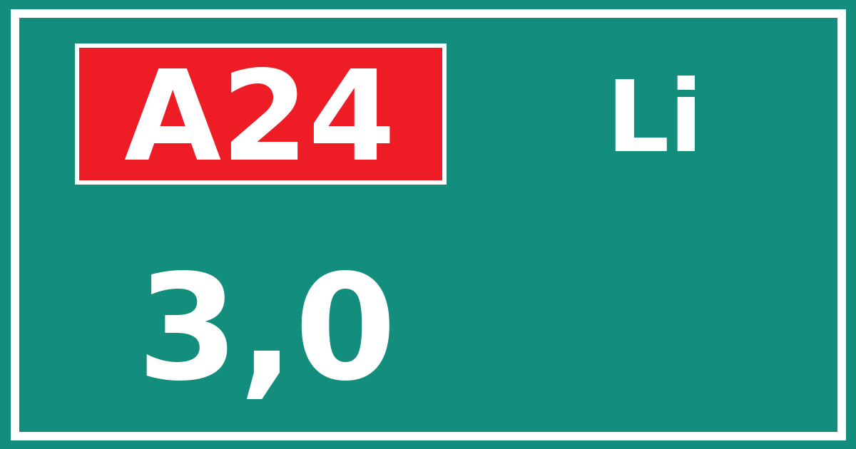 Hectometerbord A24 3,0 zijde Li