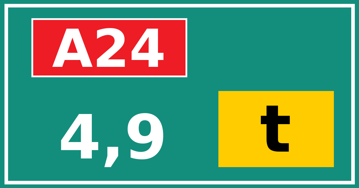 Hectometerbord A24 4,9 letter t