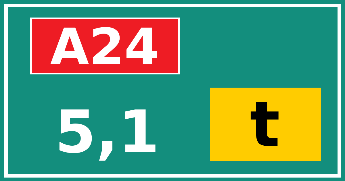 Hectometerbord A24 5,1 letter t