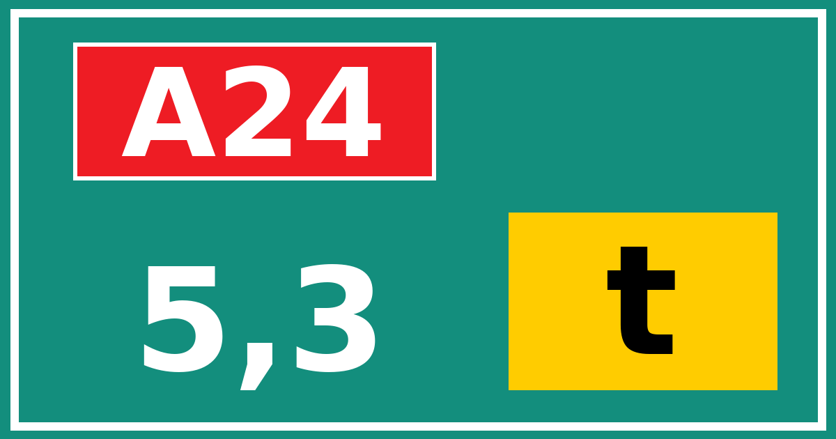 Hectometerbord A24 5,3 letter t