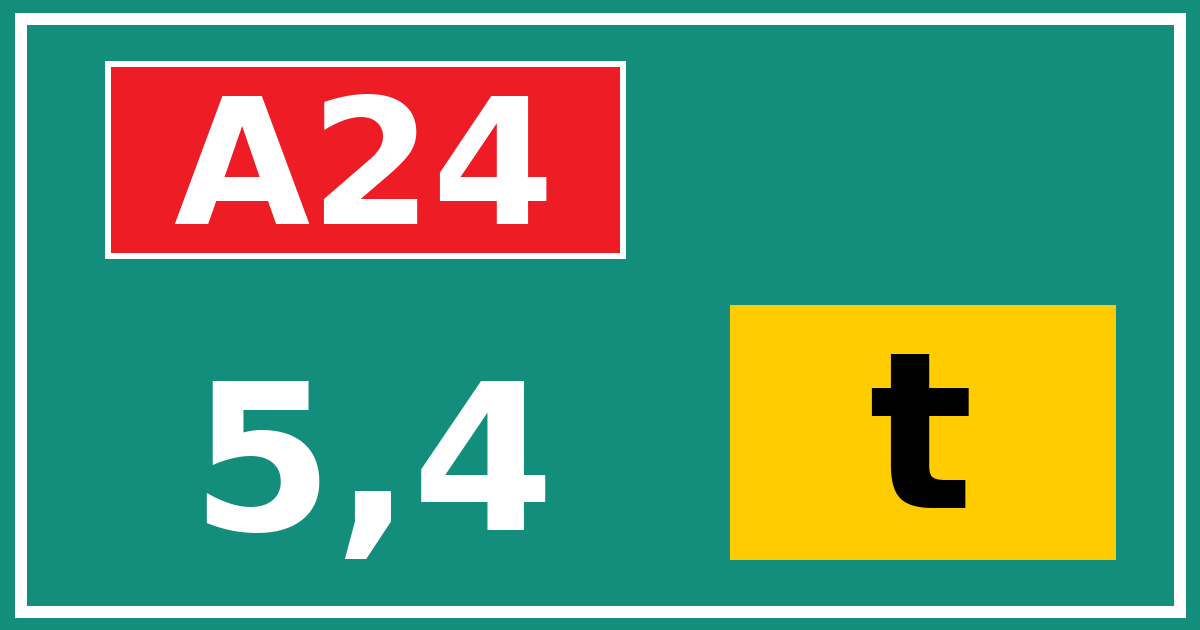 Hectometerbord A24 5,4 letter t