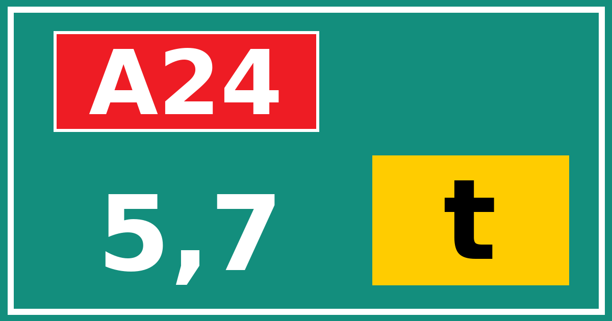 Hectometerbord A24 5,7 letter t
