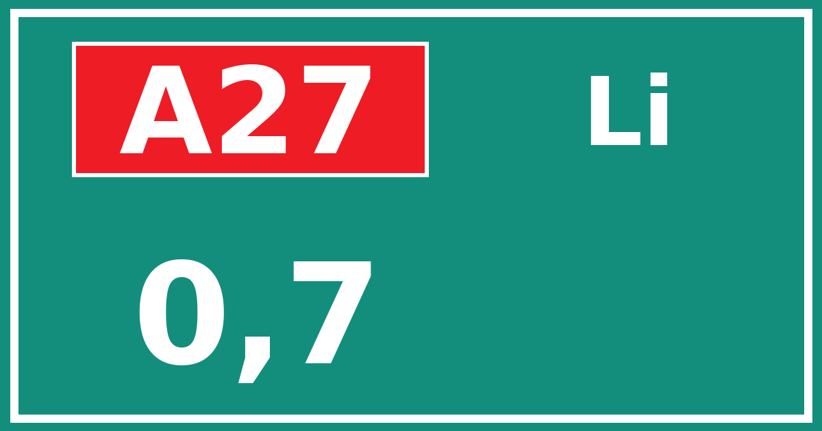 Hectometerbord A27 0,7 zijde Li