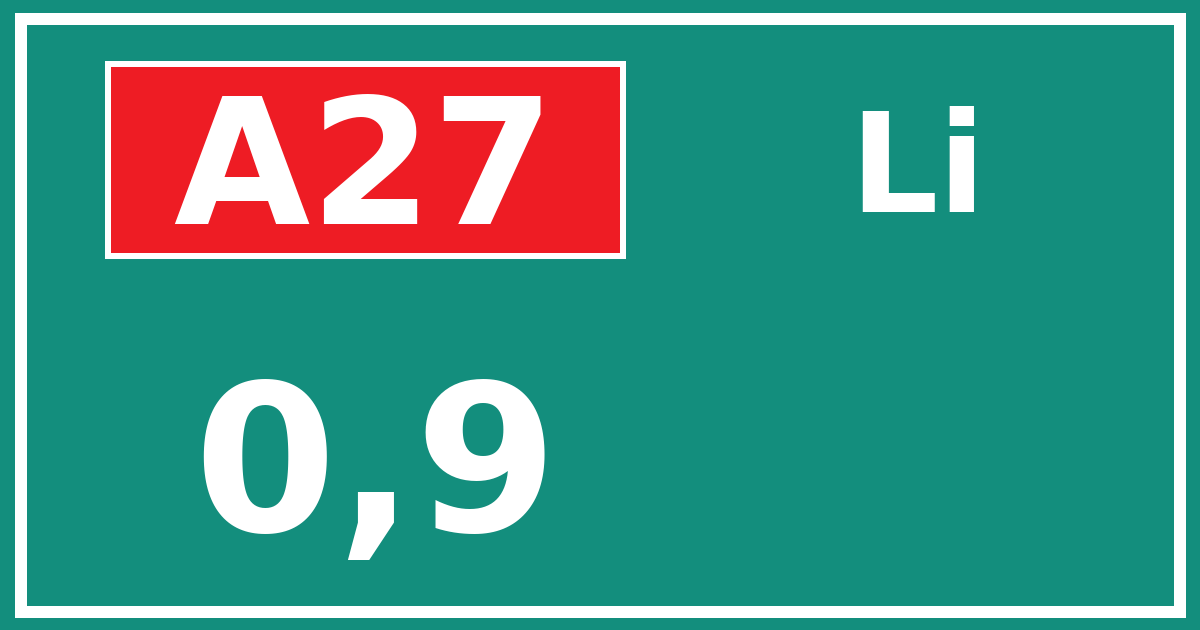 Hectometerbord A27 0,9 zijde Li