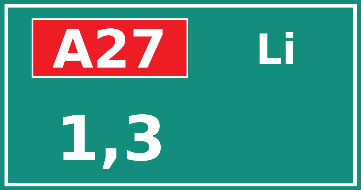 Hectometerbord A27 1,3 zijde Li