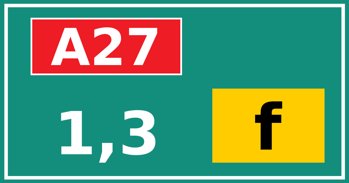 Hectometerbord A27 1,3 letter f