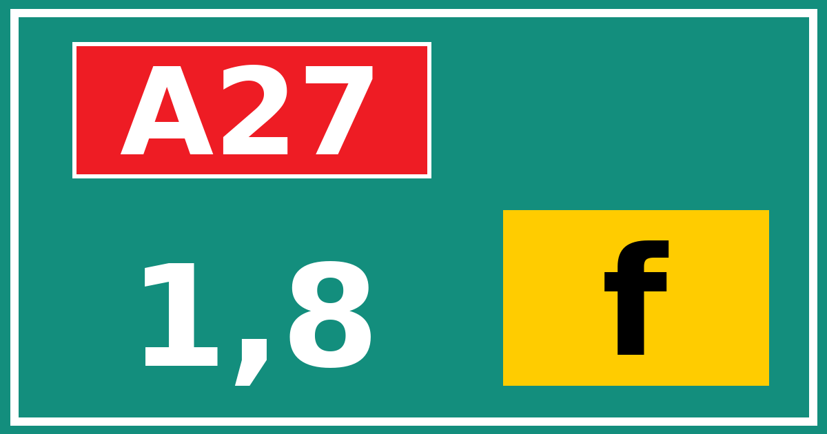 Hectometerbord A27 1,8 letter f