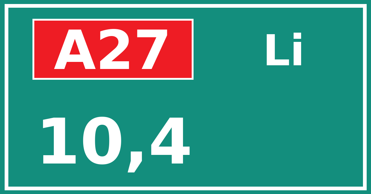 Hectometerbord A27 10,4 zijde Li